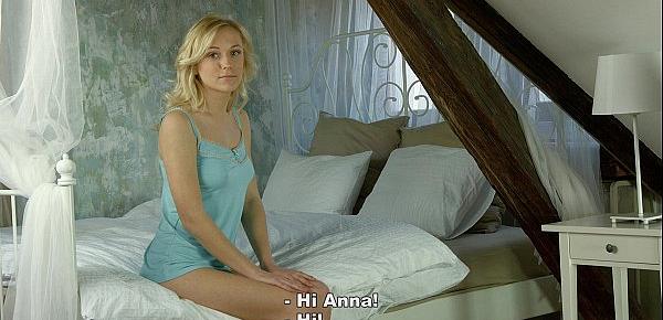  Blonde Anna breaks her virginity with a dildo